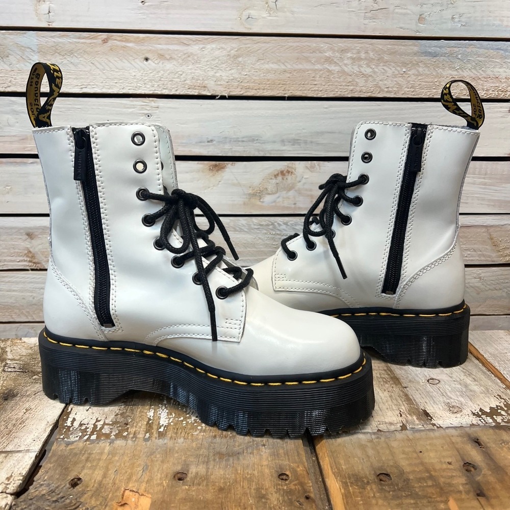 Dr Martens White Leather Jadon Platform Boots Combat Goth W8 M7 - Picture 3 of 7